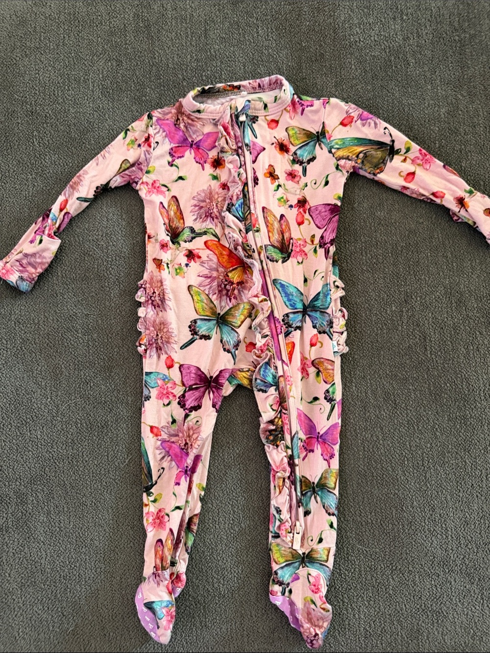 Posh Peanut Pink Butterfly Footed One-Piece Romper